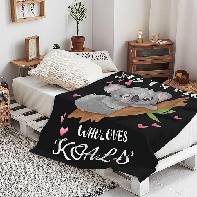 Koala Blanket Ultra Soft Flannel Throw Blanket Just a Girl Who Loves Koalas Blankets for Kids Adults Women Gifts 60"X 50"