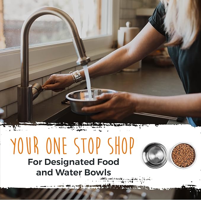 Mighty Paw Dog Bowls Set - Non-Slip Bottom - No Spill Design - Dishwasher Safe - for Small and Large Pets - Stainless Steel Water Bowl - Pet Dishs - Steel Bowls - Doggie Bowl - (Small 5.5”)