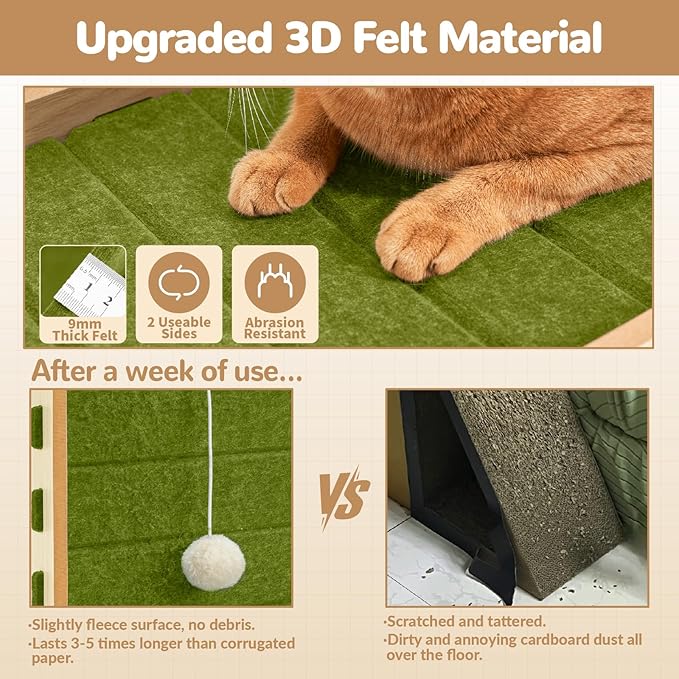 Cat Scratcher Felt Cat Scratch Pad for Cats with Sisal Balls Cat Scratching Board Large Scratchers for Indoor Adult Cat Scratching Furniture Protector Post Toy L Shape 28.4 Inch Green