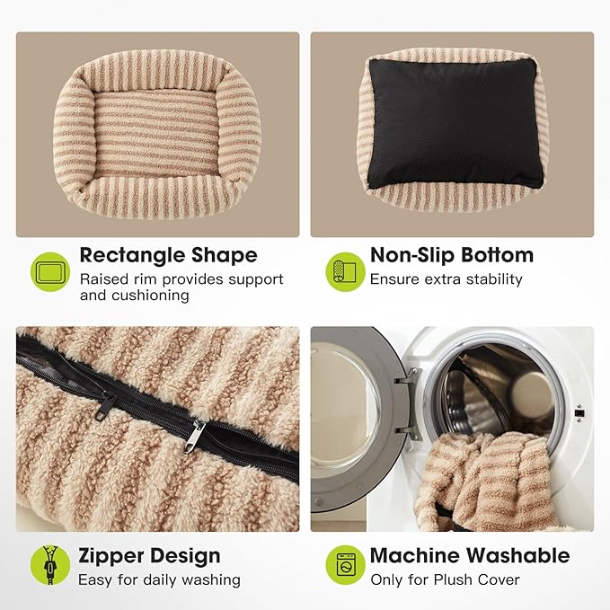 MIXJOY Dog Bed Medium Sized Dogs, Calming Dog Beds, Washable Pet Beds with Removable Cover, Rectangle Non-Slip Bottom Pet Bed, Suitable for Pets Up to 40lbs, 30"x24"x8", Beige