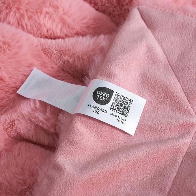 Cozy Bliss Faux Fur Throw Blanket for Couch, Cozy Warm Plush Striped Blanket for Sofa Bedroom Living Room, 90 * 90 Inches Pink