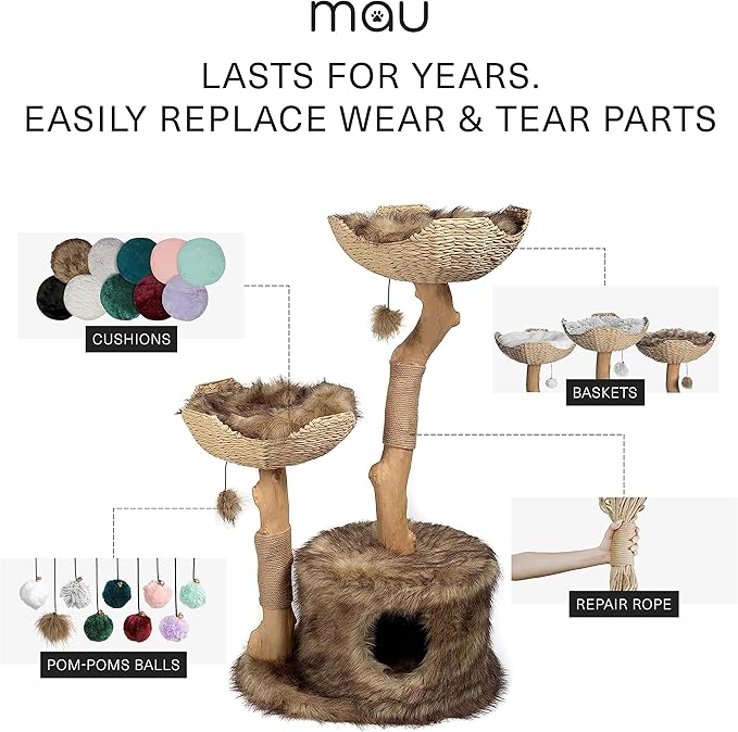 Modern Cat Tree Tower, Real Branch luxury Cat Condo, Wood Cat Tower, Cat Scratching Tree, Cat Condo, Cat Lover Gift, Luxury Cat, Cat Gifts by Mau Lifestyle