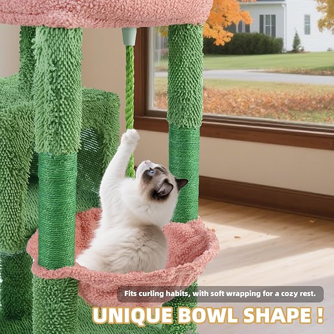 TWDEPART 37.5" All-in-One Cat Tree Tower with Scratching Board & Posts Cozy Sleeping Perch Hammock and Toy Balls, Green