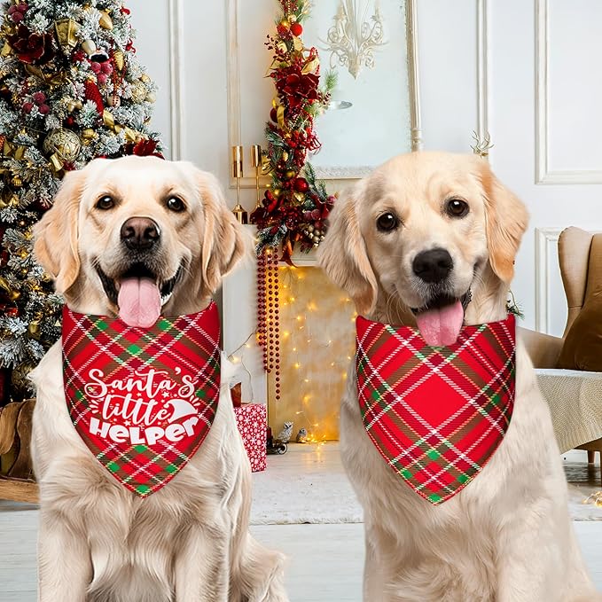 Christmas Dog Bandanas Plaid Small 3PCS, 6 Pattern Holiday Scarf for Boy and Girl, Triangle Reversible Bibs Breed for Puppy Pets