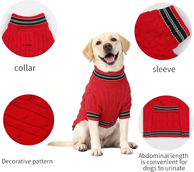 Medium/Large Dog Sweater, Warm Dog Winter Coat w/Sleeves, Comfortable High Neck & Leash Hole, Premium Dog Clothes for Labrador-Best for Holidays, Daily Walks XL Bright Red