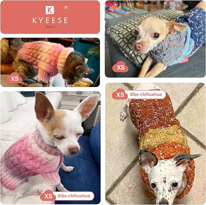 KYEESE Dog Sweaters for Small Dogs Male Color Block Pet Sweater with Fuzzy Thread Knitted Small Dogs Sweater Turtleneck Fall Winter Puppy Sweater, Brown, XS