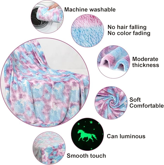 Glow in The Dark Blanket Unicorns Gifts for Girls,Unicorn Party Blankets,Luminous Girls Toys,Soft Kids Blankets,for 1-10 Year Old Girl Birthday Christmas Halloween Thanksgiving Easter Gifts,60 x 50in