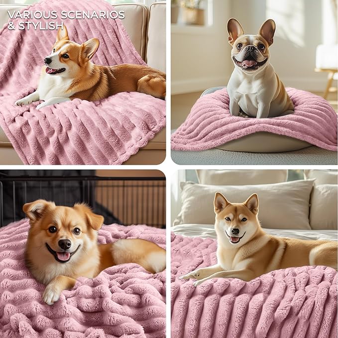 LINENLUX 1 Pack 3 Soft Fleece Dog Blanket for Pet Washable Warm Cat Puppy Fluffy Calming Flannel Pink Small