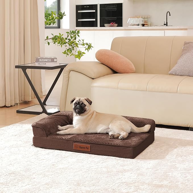 Orthopedic Dog Bed Medium Size Dog, Memory Foam Pet Bed for Medium and Large Dogs, Washable Removable Cover, Nonskid Bottom, Waterproof, 35x23x6 Inches, Brown Grey
