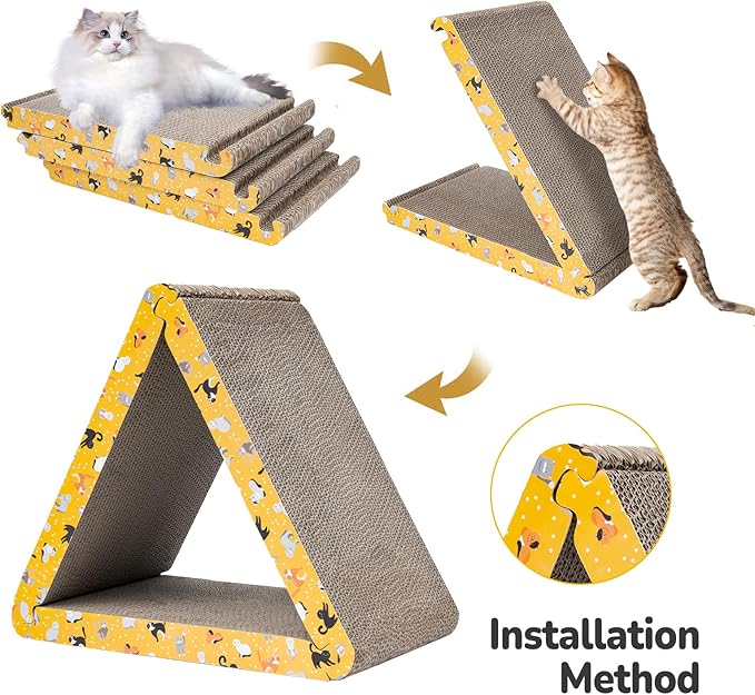 CATISM Cat Scratcher Cat Scratching Board - Foldable - Triangle, 6 Usable Sides Scratchers for Indoor Cats, Durable Recyclable Cats Cardboard Vertical(Pack of 3)