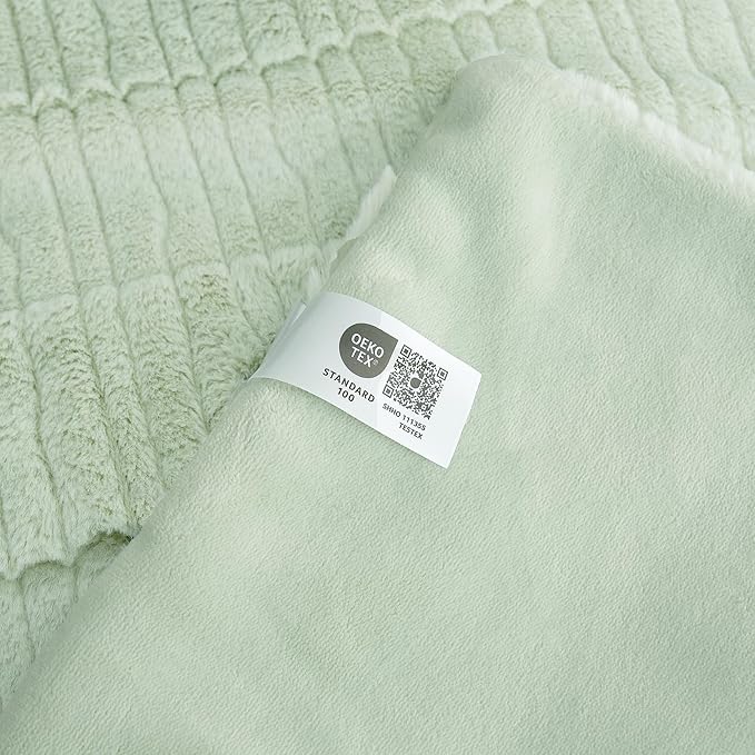 Amélie Home Luxury Striped Faux Fur Throw Blanket for Couch, Soft Cozy Fuzzy Fluffy Soft Plush Blankets Sofa Chair Gift Blankets for Women, 60"x80", Sage Green