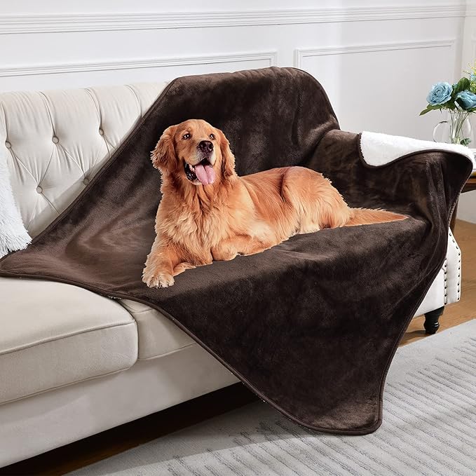 Waterproof Blanket for Bed Couch Sofa, Soft Liquid Pee Proof Pet Blanket for Dog Puppy Cat, Reversible Sherpa Fleece Furniture Protector (Brown, 60x80 inches)