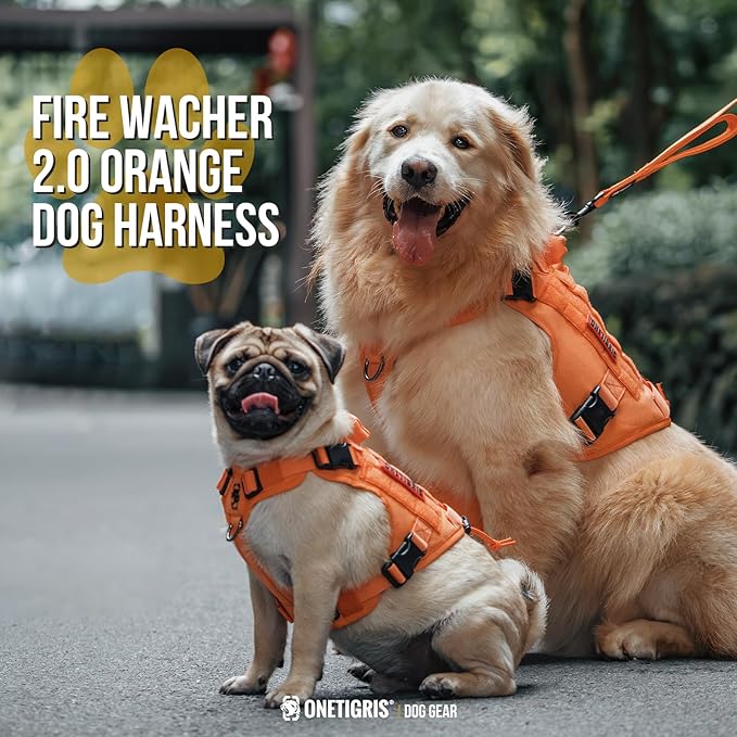 OneTigris Tactical Dog Harness Vest,No-Pull Service Dog Vest with Hook & Loop Panels,Adjustable Dog Vest Harness for Walking Hiking Training(Orange,S)