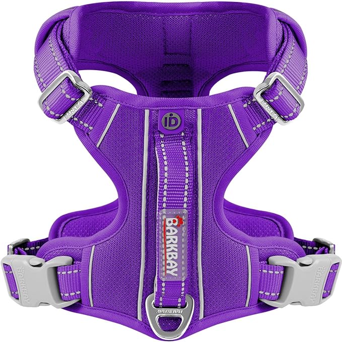 BARKBAY Dog Harness No Pull with ID Tag Pocket - Heavy Duty, Reflective, Easy Control for Large Dogs(Purple,S)