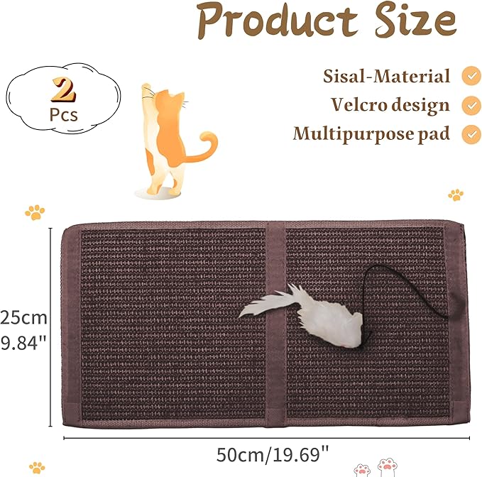 JanYoo 2 Pieces Cat Scratcher Mat for Table Leg Sisal Cat Scratching Pad Scratch Mat for Cat Scratch Pad Rug 19.69 × 9.84 in(Brown)