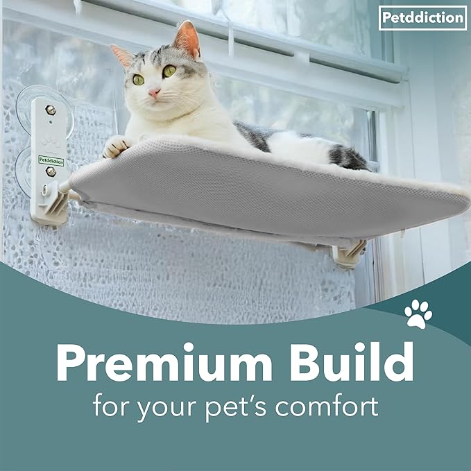 Cat Window Perch | Cat Hammock | Cat Window Bed | Foldable Cordless Design | Space Saving | Stainless Steel Frame | Strong Suction Cups | Zipper Design | 2 in 1 Reversible Cover