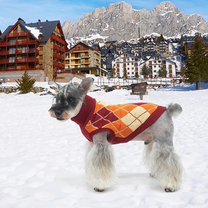 KOOLTAIL Small Dog Sweater, Knit Turtleneck Fall Thanksgiving Dog Sweaters for Medium Large Dogs, Plaid Pullover Cold Weather Knitwear Pet Winter Warm Clothes, Puppy Coat for Girls Boys, Orange M