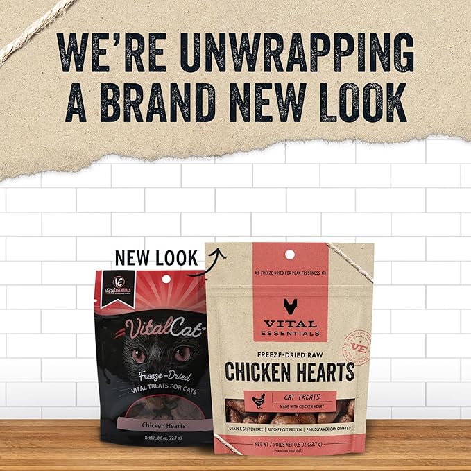 Vital Essentials Chicken Hearts Cat Treats, 1 oz | Freeze-Dried Raw | Single Ingredient | Grain Free, Gluten Free, Filler Free
