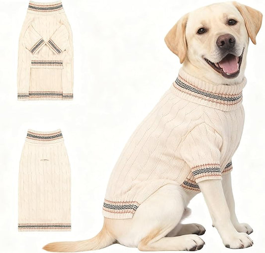 Medium/Large Dog Sweater, Warm Dog Winter Coat w/Sleeves, Comfortable High Neck & Leash Hole, Premium Dog Clothes for Labrador-Best for Holidays, Daily Walks XL White