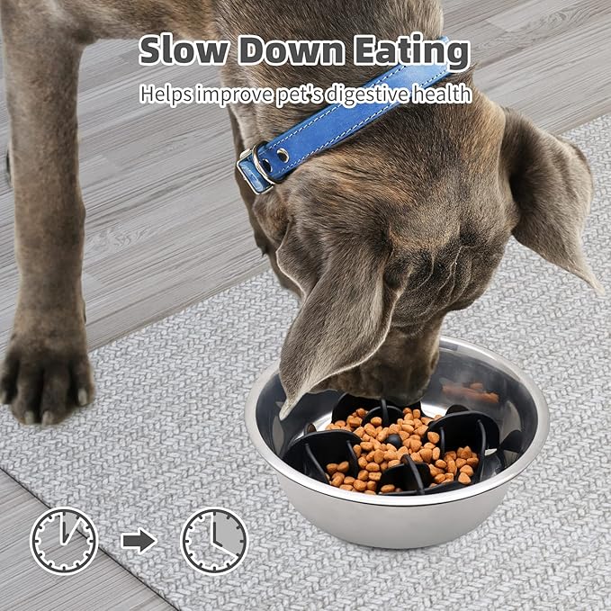 Jaoul Slow Feeder Dog Bowls Insert for Large Breed, 7 Inch Cuttable Slow Feeder Insert with 32 Octopus Suction Cups for Medium Large Size Dog Food Bowl (X-Large, Black)