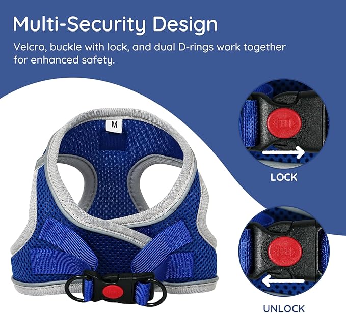 BELLA & PAL Step in Vest Harness for Small and Medium Dogs, No Pull Small Dog Harness with Leash Set, Comfortable Air Mesh Dog Vest Harness with Reflective Strip (Sapphire(Round Rope), M)