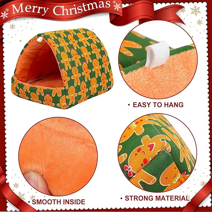 UPINS 2 Pack Christmas Guinea Pig Bed, Guinea Pig Hideout Washable Small Animal House Cage Accessories for Chinchillas Hamsters Hedgehogs Ferrets Bearded Dragons and Rats