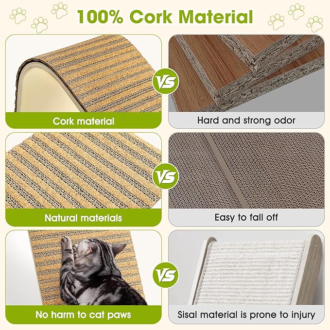 Easy-Replace Cat Scratching Pad with Cork & Cardboard Refills, Eco-Friendly Scratch Board Toy, No Mess Debris for Cat Health, Sustainable Kitten Scratching Post