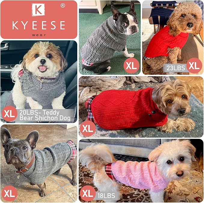 KYEESE Dog Sweater Thick Pet Coat for Fall Winter Cold Weather Warm Turtleneck Medium Dogs Sweater Soft Pullover Dog Sweaters for Medium Dogs Girl Stretchy Knitwear Cat Clothes with Gingham Patchwork