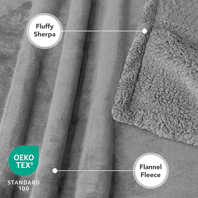 PetAmi Waterproof Dog Blanket for Medium Large XL Dog Puppy Cat Throw for Couch Cover Leakproof Protection, Sherpa Fleece, Reversible Soft Washable 80x60 Light Gray