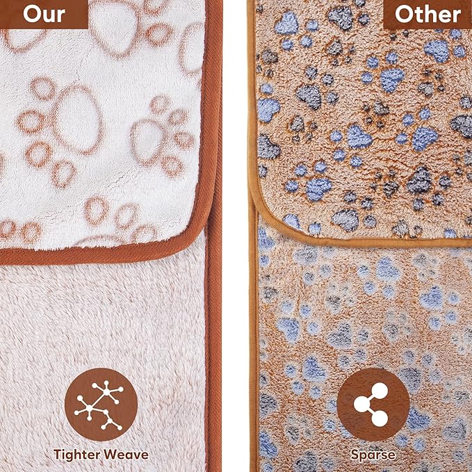 Stuffed Large Brown Premium Soft Dog Blanket, with Flannel Cute Paw Print, 43 * 66 inches, Cat Blanket Maltipoo Puppy Essentials