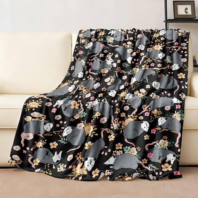 Opossum Blanket Gifts for Possums Lovers Soft Flannel Stuffed Animal Opossum Throw Blanket Birthday Gift Bedding Decor for Women Girls Kids Adults 50"x40"