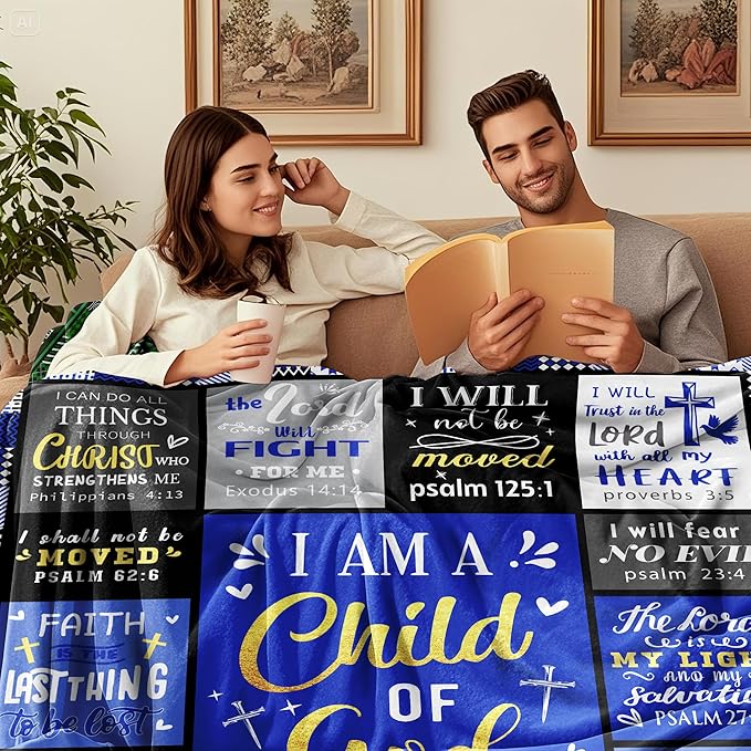Christian Blanket Gifts for Men, Baptism Gifts for Boys, Inspirational Birthday Religious Catholic Spiritual Gift for Man Son Dad, Bible Verse Throw Blanket 60"x50"