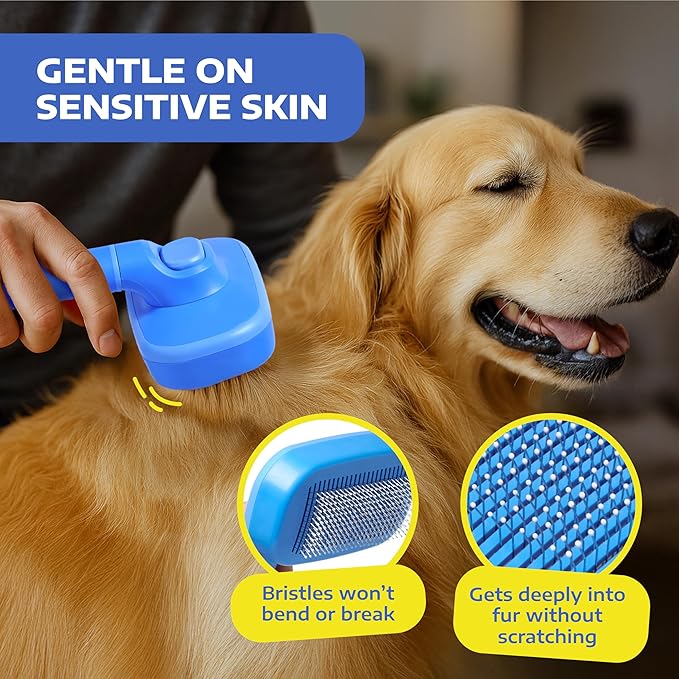 Hertzko Self Cleaning Slicker Brush for Cats & Dogs – Grooming Tool for Shedding Long & Short Hair – Retractable Bristles Pet Brush – Easy-Clean Cat & Dog Deshedding – Painless Detangling - Blue