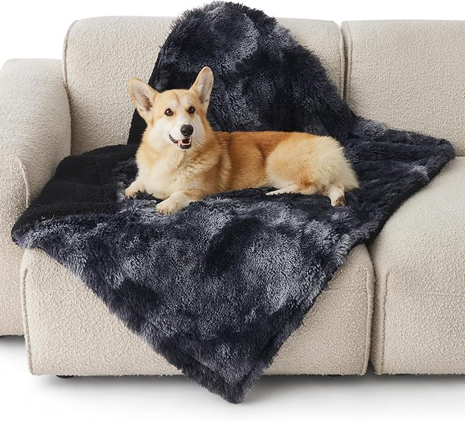 Bedsure Waterproof Dog Blankets for Large Dogs - Calming Cat Blanket for Couch Protector Washable, Long Faux Fur Pet Throw Blanket for Puppy, Reversible Furniture Protection, 40"x50", Tie-dye Black