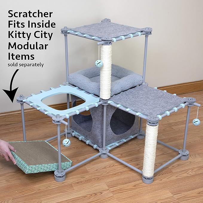 Kitty City Cat Scratcher Refill – 3-Pack Durable Corrugated Cardboard Scratch Pads with Catnip – Double-Sided for Longer Use, Cat Claw Maintenance & Furniture Protection - Size: 13.25" x 13.25"