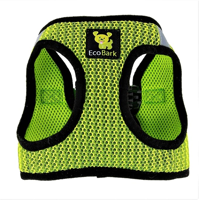 EcoBark Step in Dog Harness - Eco-Friendly Teacup Dog Harnesses for XXS, XS, and Small Dogs - Reflective and Adjustable Mini Body Halter Vest -Tiny Soft Mesh Toy Breed Harness (Neon Green, XXS)