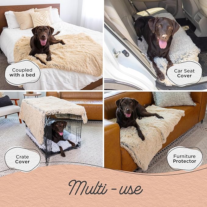 Best Friends by Sheri Calming Shag Dog Blanket – Ultra Soft Faux Fur Pet Throw, Anxiety-Relief, Lightweight Warm Bed Cover for Dogs and Cats, Machine Washable, Taupe, 40" x 50"