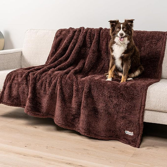 PetAmi Fluffy Waterproof Dog Blanket for Bed Large Dogs, Soft Warm Pet Sherpa Throw Pee Proof Couch Cover, Reversible Cat Blanket Sofa Crate Kennel Protector, Washable Mat (Brown, 60x80)