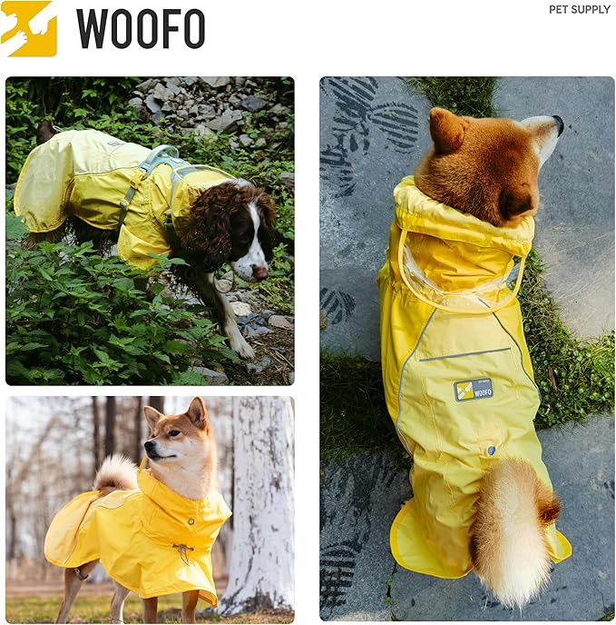 Slip-On Dog Rain Poncho, Quick&Easy to Wear Dog Raincoat, Unrestricted, Super Lightweight&Waterproof Rain Jacket for All Breeds, Adjustable and Reflective (Yellow, 2XL)