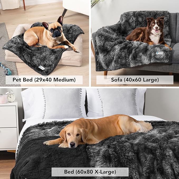 PetAmi Waterproof Dog Blanket for Large Dog, Queen Size Calming Pet Blanket Couch Cover Protector, Sherpa Faux Fur Cat Throw for Sofa Furniture Bed, Soft Fluffy XL, 90x90 Tie-Dye Black