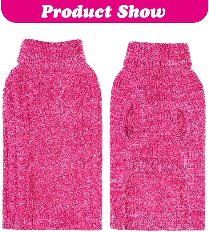 Turtleneck Small Dog Sweaters - Classic Cable Knitwear Winter Coat for Small Medium Dogs Male Female Puppy Dog Cold Weather Clothes Girls Boys, Hot Pink, S/M