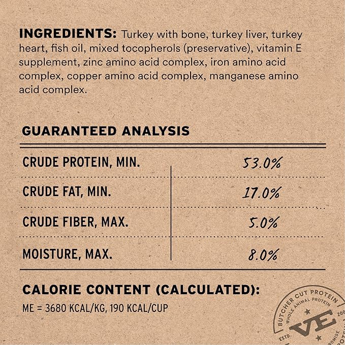Vital Essentials Freeze-Dried Raw Turkey Meal or Mixer Dog Food Crunchy Mini Nibs, 5.5 oz