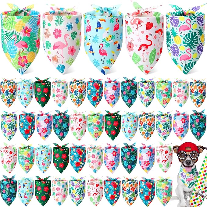 Weewooday 50 Pcs Hawaiian Dog Bandanas Bulk for Dogs Soft Bibs Adjustable Triangle Pet Bandana for Small Medium Large Costume(Hawaii Pattern, 25.6 x 17.7 x 17.7 Inch)