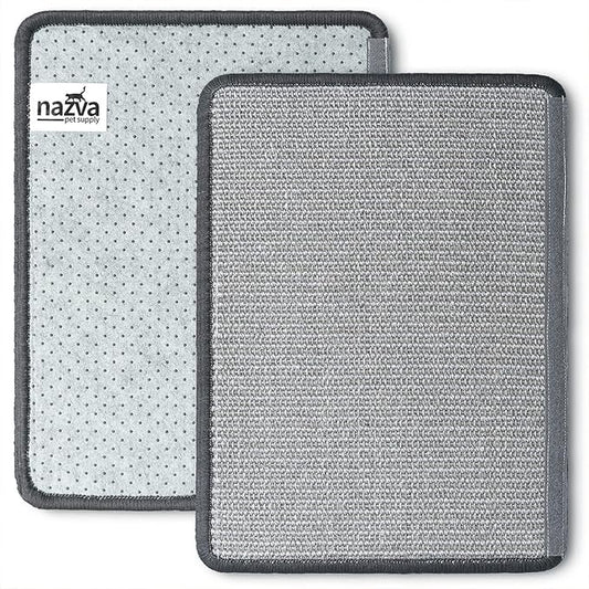 NAZVA Cat Scratcher Mat - 16”x12” (Pack of 2) - Natural Sisal Fabric Scratching Pad Velcro Furniture Carpets Sofas Couch Protector Rug - Grey