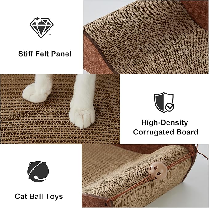 Cat Scratcher Bed - 26'' Cardboard Scratching Board for Indoor Cats, Orthopedic Lounger Scratcher Couch with Catnip and Bells