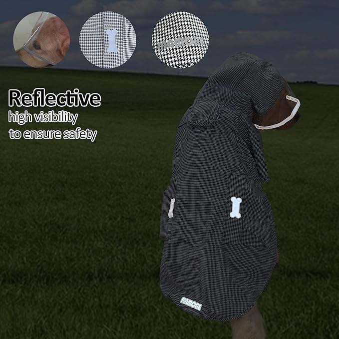 Waterproof Dog Raincoat, Adjustable Reflective Lightweight Pet Rain Clothes with Poncho Hood(X-Small,Black&White)