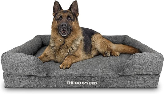 The Dog’s Bed, XL Grey Poly-Linen, Memory Foam, Pain Relief: Arthritis, Hip & Elbow Dysplasia, Post Surgery, Lameness, Supportive, Calming, Waterproof Washable Cover