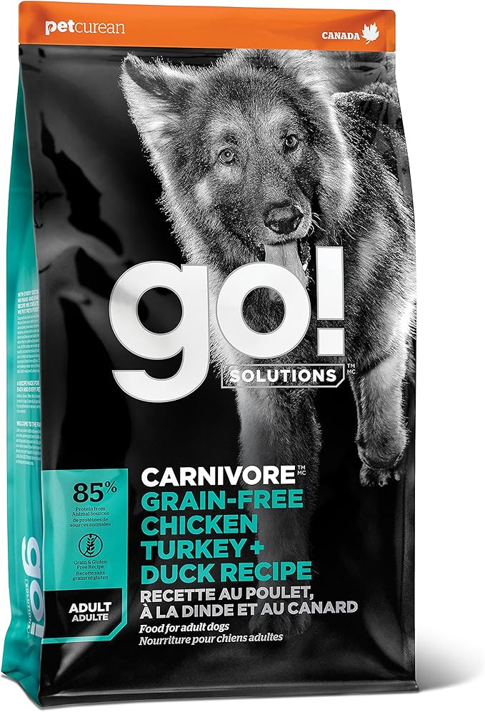 Go! Solutions Carnivore, Grain-Free, Protein Rich Dry Dog Food, Chicken, Turkey and Duck Adult Recipe, 3.5 lb Bag