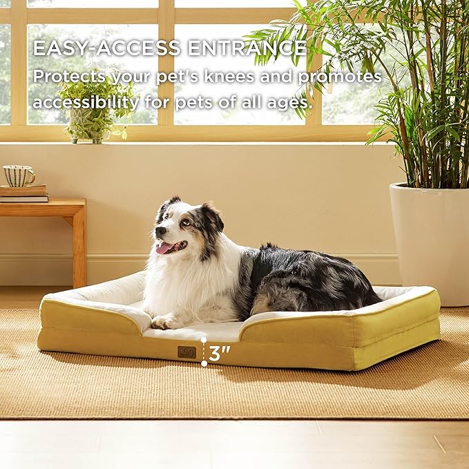 Bedsure XXL Orthopedic Dog Bed for Extra Large Dogs - Washable Giant Dog Cat Bed Waterproof, Comfort Dogs Couch Sofa with Washable Removable Cover, Pet Bed with Nonskid Bottom, Spicy Mustard, 52"