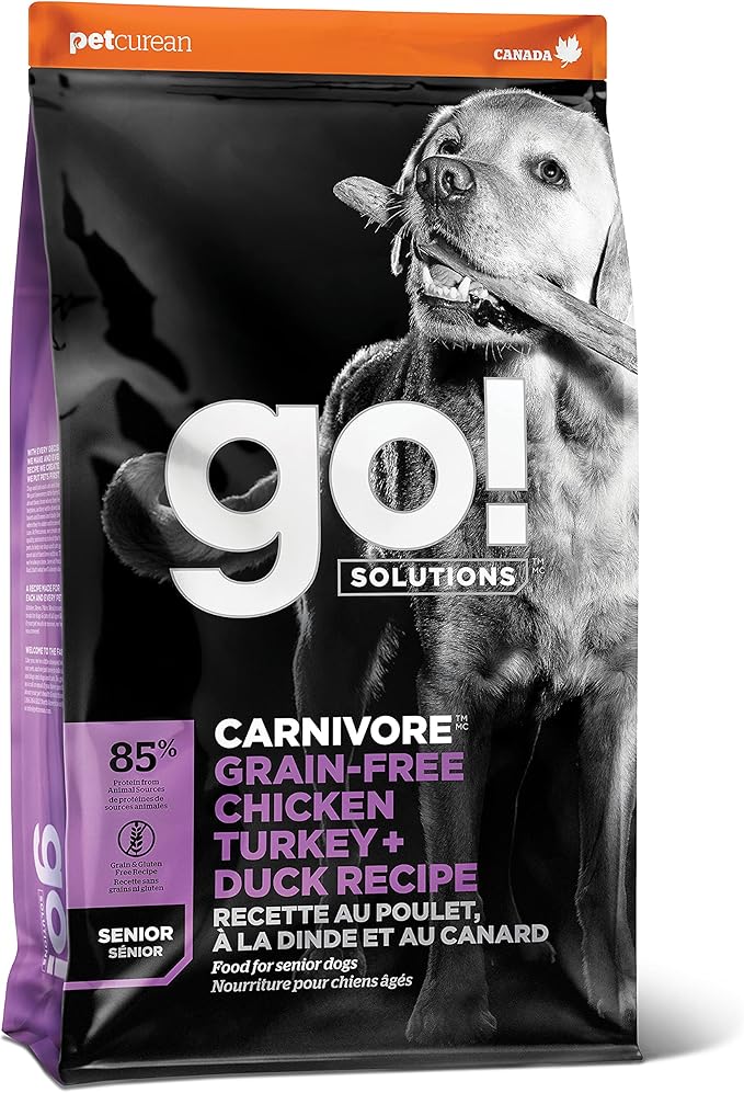 Go! Solutions Carnivore, Grain-Free, Protein Rich Dry Dog Food, Chicken, Turkey and Duck Senior Recipe, 22 lb Bag